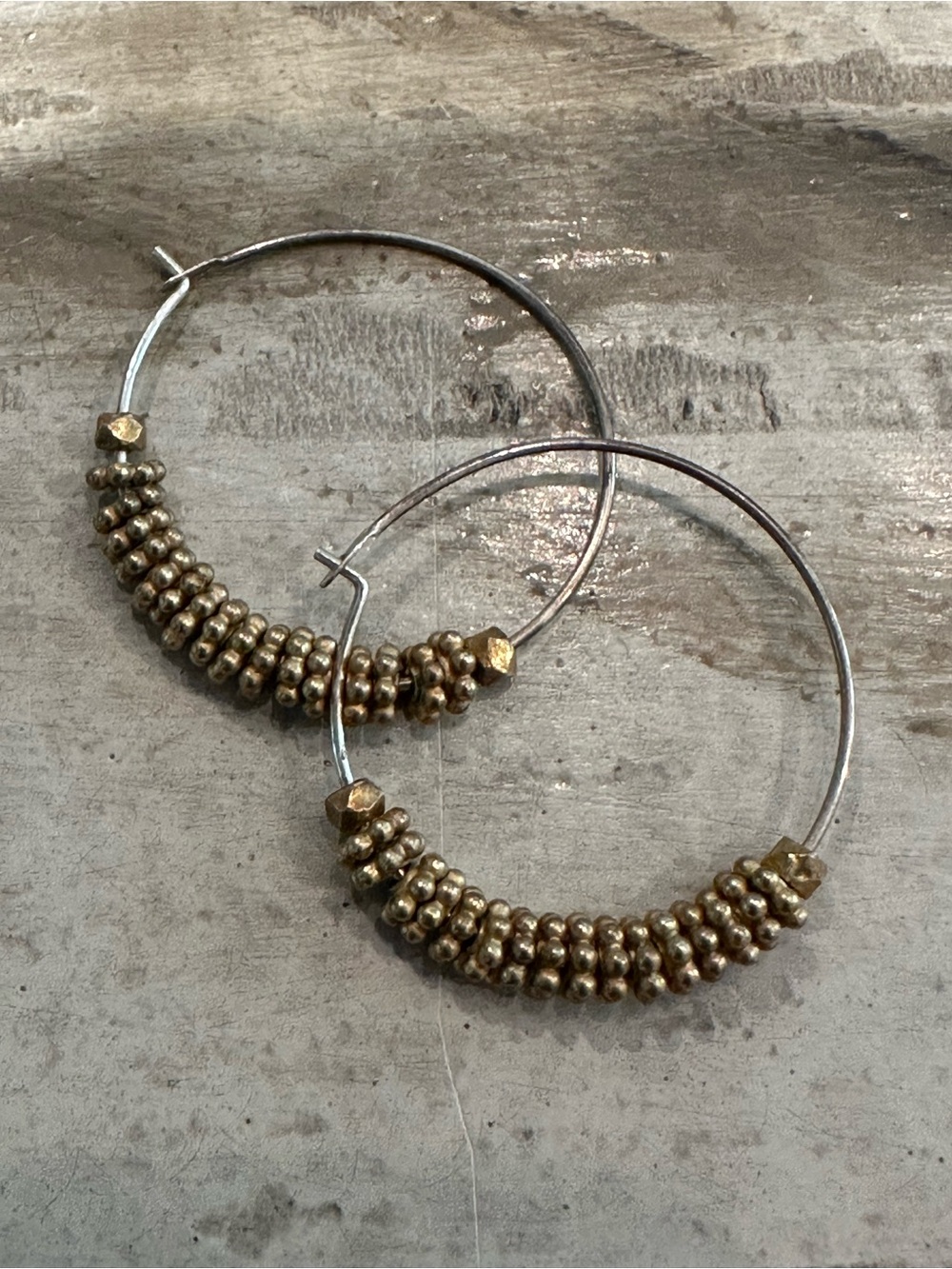 Gold Tone Bead Hoop Earrings